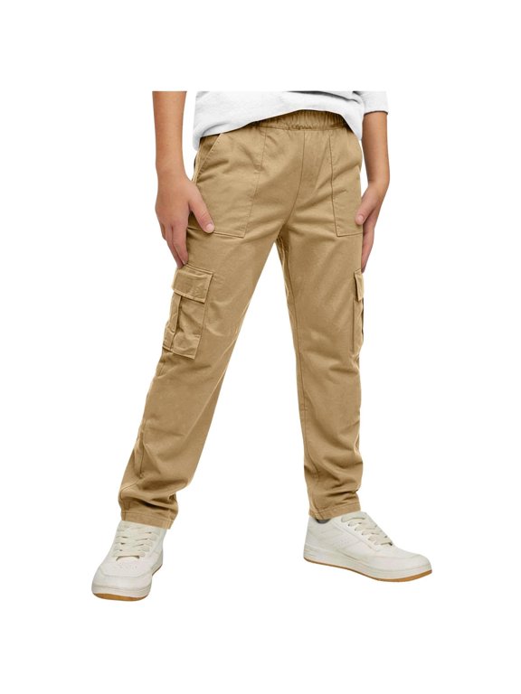 Boys Cargo Pants Elastic Waist Hiking Going out Pant Casual Relaxed Fit Straight Leg Slacks Hiking Sport Jogger Bottoms