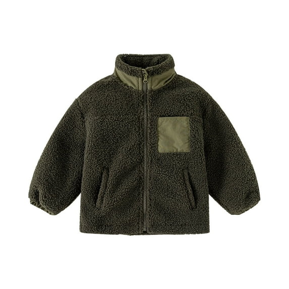 Otqutp Boys' Fall and Winter Thickened Particulate Collar Patchwork Top Coat Toddler Boys Fleece Jacket Zip Up Teddy Coat Pockets Outwear(AG,3-4 Years)