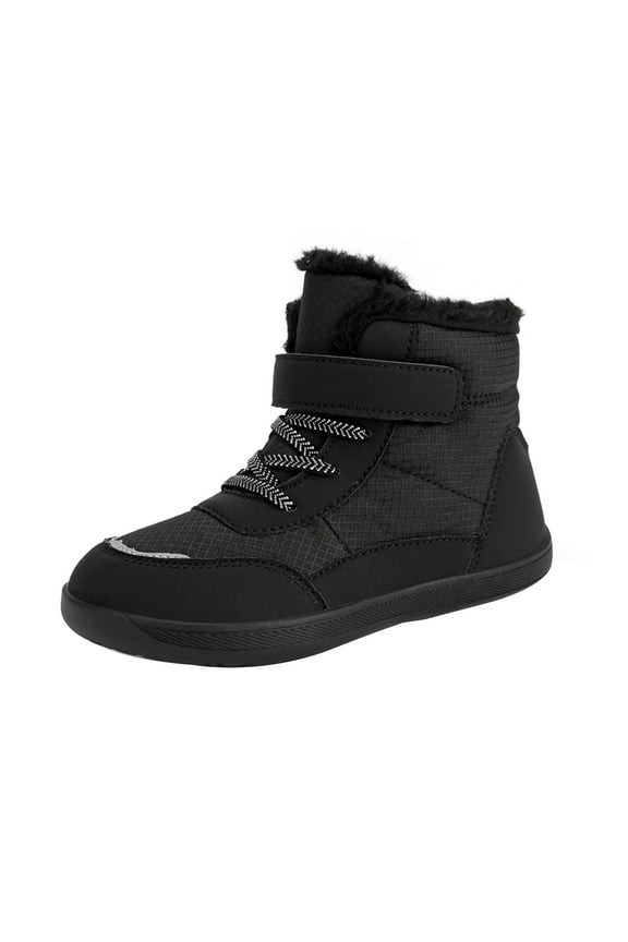Boys Girls Barefoot Winter Boots with Wide Toe Box Slip Drop Sole Ankle Winter Warm Snow Boots for Toddler//Big Kids 3-12 Years(Black,7-8 Years)