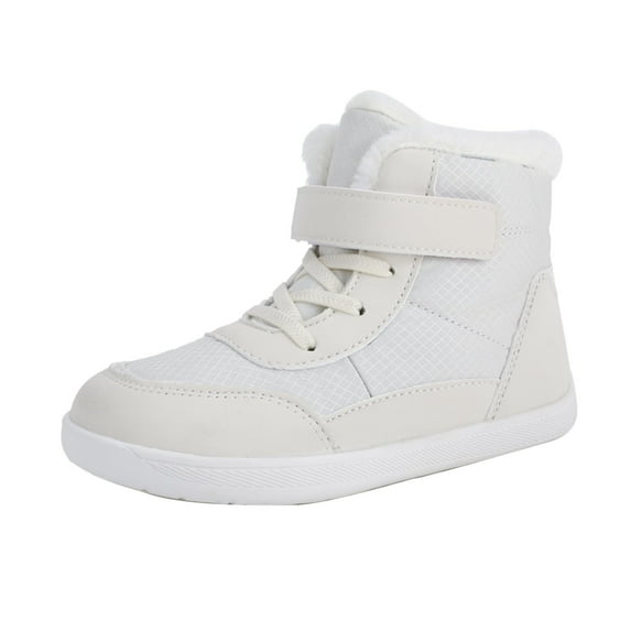 Otqutp Boys Girls Barefoot Winter Boots with Wide Toe Box Slip Drop Sole Ankle Winter Warm Snow Boots for Toddler//Big Kids 3-12 Years(White,10-10.5 Years)
