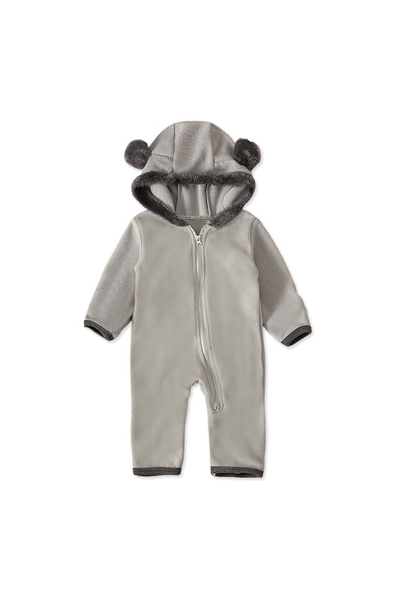 Boys and Girls Bear Foot Hooded Foot Autumn and Winter Crawling Suit Baby Jumpsuit Hooded Rompers Long Sleeve Outwear Outfits(Grey,18-24 Months)