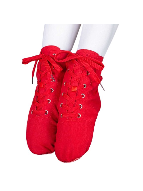 Boys Girls Canvas Jazz Dance Boots Toddler High Top Lace Up Dance Shoes Kids Soft Sole Breathable Dancing Boots for Practice Training