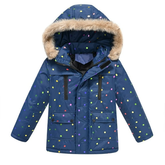 Otqutp Boys and Girls Children Fall and Winter Fashion Printing Cute Sweet Collar with Hood with Pockets Windproof Cotton Jacket 3-12 Years(Navy,3-4 Years)