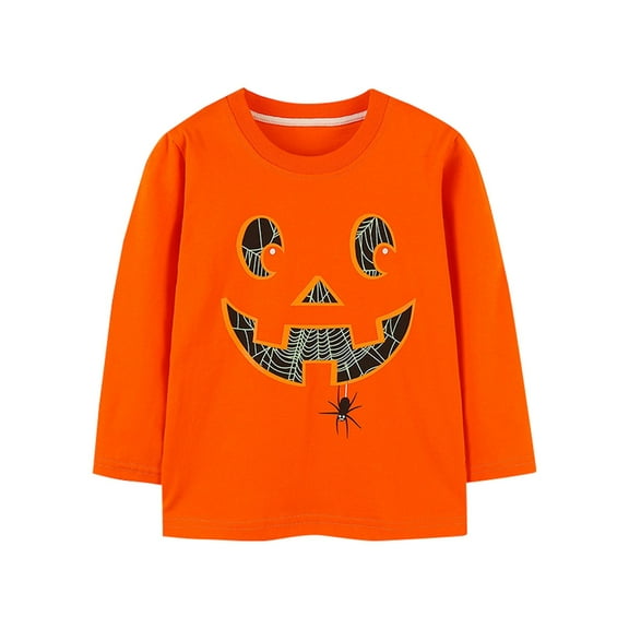 Otqutp Boys Girls Cotton Shirt Halloween Pumpkin Graphic Pullover Toddler Thermal Long Sleeve Crewneck Sweatshirt Fall Clothes