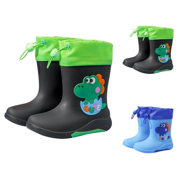 Otqutp Boys Girls Dinosaur Rain Boots Non-Slip Waterproof Easy-On Rubber Boots Adjustable Outdoor Playing Rainboots