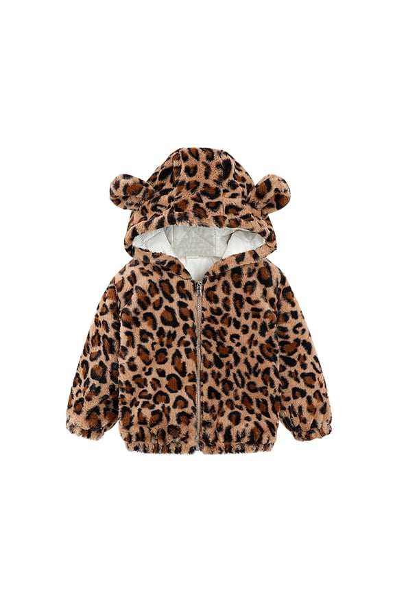 Boys and Girls Fall and Winter 1-7 Years Leopard Print Bear Sweater Coat Fleece Jacket Full Zip Fuzzy Coat Long Sleeve Outwear (Coffee,18-24 Months)
