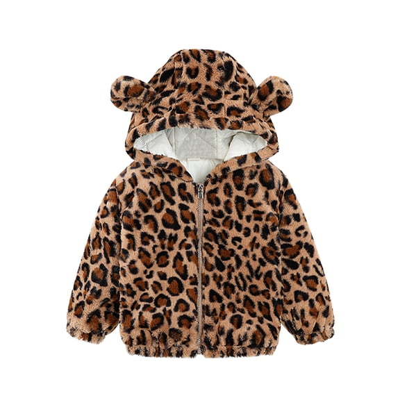 Otqutp Boys and Girls Fall and Winter 1-7 Years Leopard Print Bear Sweater Coat Fleece Jacket Full Zip Fuzzy Coat Long Sleeve Outwear (Coffee,18-24 Months)