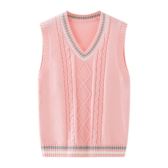 Otqutp Boys Girls Knitted Vests Cotton Striped Trim Sleeveless Solid Sweater Gilet Spring Autumn Back to School Campus Sweater Waistcoat