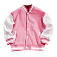 thumbnail image 1 of Otqutp Boys and Girls Long Sleeve Outwear Spring and Fall Fashionable Baseball Jacket Casual Lightweight Plain Cardigan Button School Coat(Pink,18-24 Months), 1 of 4