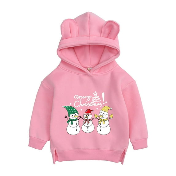 Otqutp Boys and Girls Long Sleeve Sweatshirt Fall and Winter Christmas Snowman Merry Christmas Print Thickened Hooded Sweater 0-12 Years(Hot Pink,3-6 Months)