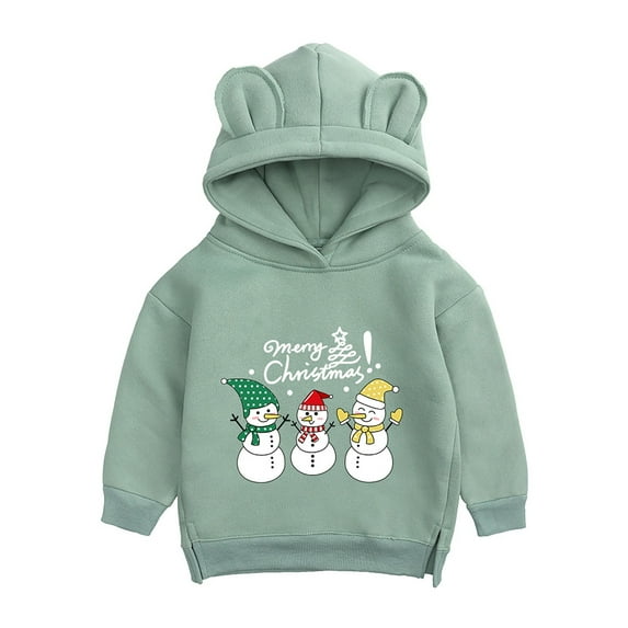 Otqutp Boys and Girls Long Sleeve Sweatshirt Fall and Winter Christmas Snowman Merry Christmas Print Thickened Hooded Sweater 0-12 Years(Green,18-24 Months)