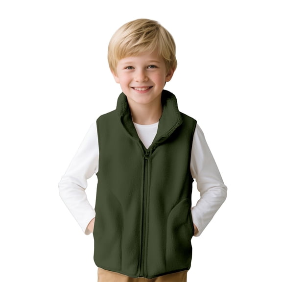 Otqutp Boys Girls Plain Fleece Vest Teen Kids Zip Up Mock Neck Sleeveless Thermal Fall Winter Outerwear Warm Jacket Waistcoat
