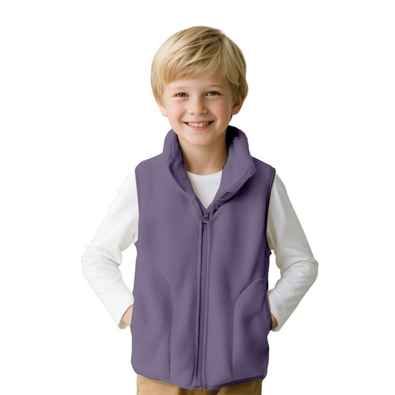 Otqutp Boys Girls Plain Fleece Vest Teen Kids Zip Up Mock Neck Sleeveless Thermal Fall Winter Outerwear Warm Jacket Waistcoat