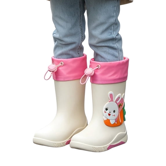 Otqutp Boys Girls Rain Boots Dinosaur Non-slip Waterproof Rubber Boots Adjustable Drawstring Cuff Outdoor Easy-On Rainboots