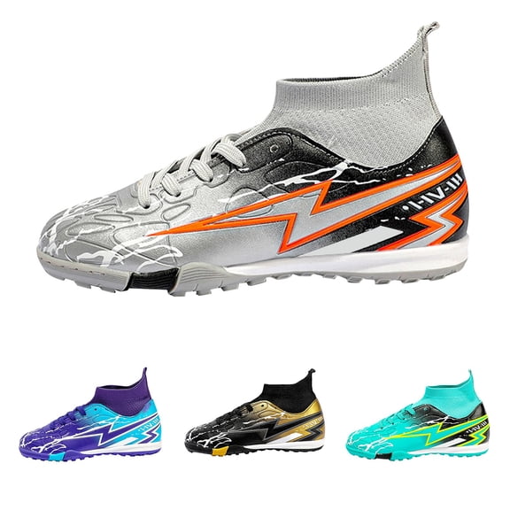 Otqutp Boys Girls Soccer Cleats Youth Firm Ground Lace-Up Non-Slip Athletic Shoes Football Baseball Training Sneaker