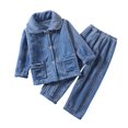 thumbnail image 1 of Otqutp Boys Girls Thick and Warm Sleepwear with Pocket Autumn and Winter Solid Color Children's Flannel Sleepwear Set Lightweight Home Wear (Blue,4-5 Years), 1 of 4