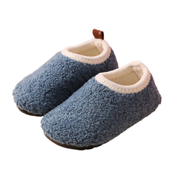 Otqutp Boys Girls Warm Plush House Slippers Winter Cozy Cotton Home Shoes for Kids Non-Slip Fuzzy Furry Bedroom Shoes