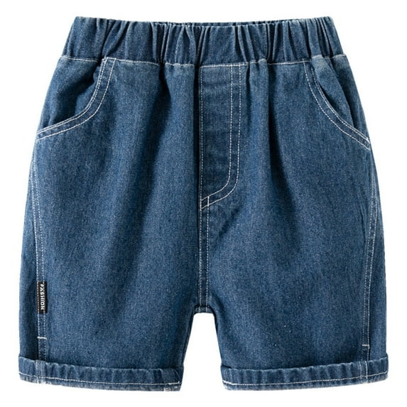 Otqutp Boys Girls Washed Denim Shorts Elastic Waist Bandage Loose Short Denim Knit Casual Pants with Side Pockets for 1 to 7 Years