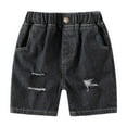 thumbnail image 1 of Otqutp Boys Girls Washed Denim Shorts Elastic Waist Bandage Loose Short Denim Knit Casual Pants with Side Pockets for 1 to 7 Years, 1 of 3