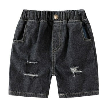 Otqutp Boys Girls Washed Denim Shorts Elastic Waist Bandage Loose Short Denim Knit Casual Pants with Side Pockets for 1 to 7 Years