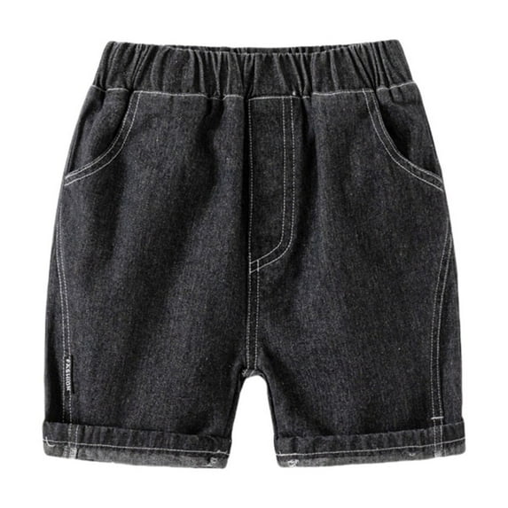 Otqutp Boys Girls Washed Denim Shorts Elastic Waist Bandage Loose Short Denim Knit Casual Pants with Side Pockets for 1 to 7 Years