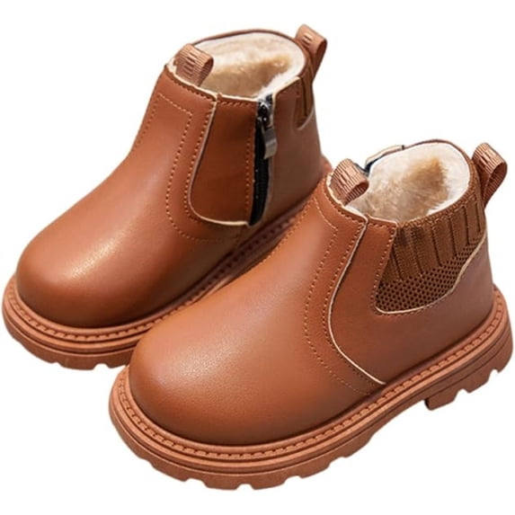 Otqutp Boys Girls Winter Chelsea Boots Side Zipper Warm Fleece Lined Ankle Boots Kids Non Slip Fashion Boots for Cold Weather