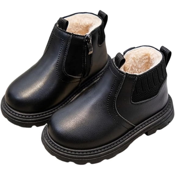 Otqutp Boys Girls Winter Chelsea Boots Side Zipper Warm Fleece Lined Ankle Boots Kids Non Slip Fashion Boots for Cold Weather