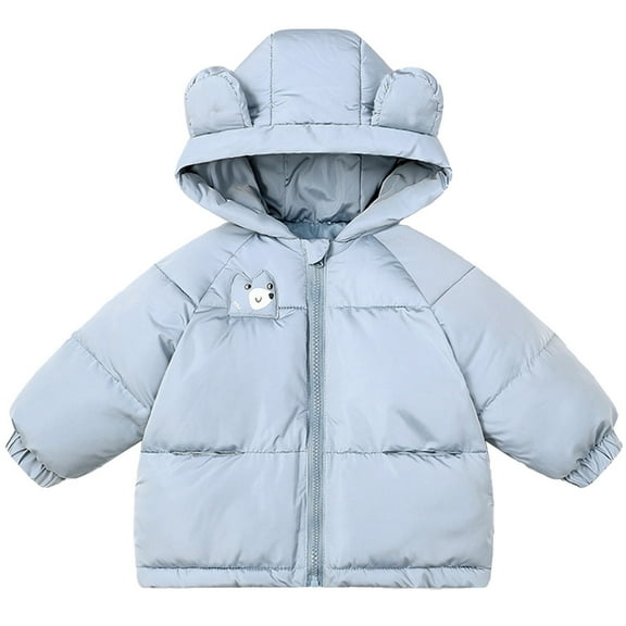 Otqutp Boys and Girls Winter Thickened New Cotton Jacket Coat Toddler Coat Hoodie Down Jacket Winter Warm Puffer Jacket with Pocket(Blue,18-24 Months)