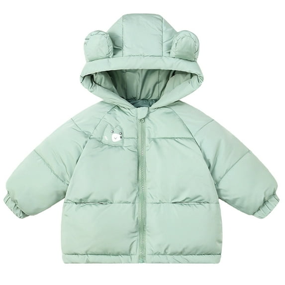 Otqutp Boys and Girls Winter Thickened New Cotton Jacket Coat Toddler Coat Hoodie Down Jacket Winter Warm Puffer Jacket with Pocket(Green,6-12 Months)