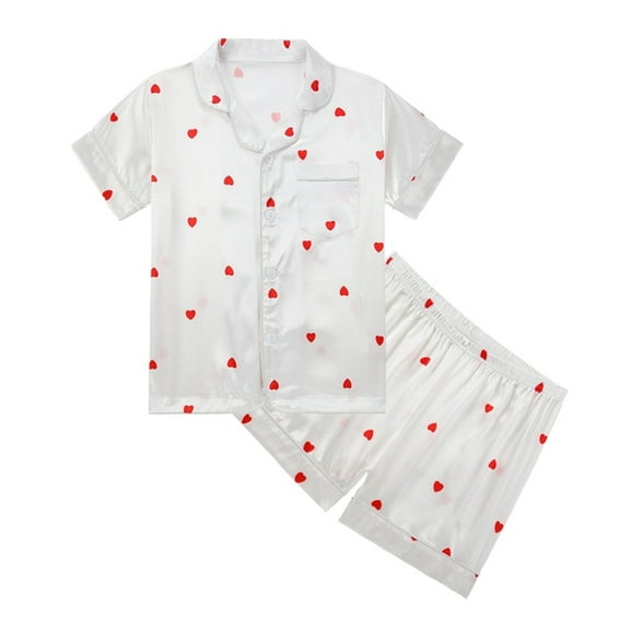 Otqutp Boys Girls Womens Satin Pajamas Sleepwear Set Silk Nightwear 2 Pcs Button-Down Sleepwear for Kids 5 to 14 Years