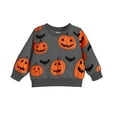 thumbnail image 1 of Otqutp Boys Halloween Sweatshirt Outfit Toddler Baby Girls Cute Pumpkin Bat Graphic Crewneck Shirt Fleece Chunky Pullover Tops, 1 of 5