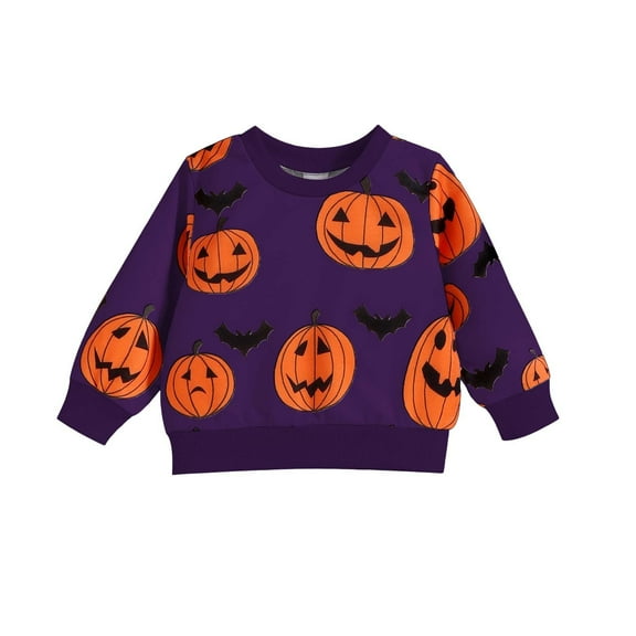 Otqutp Boys Halloween Sweatshirt Outfit Toddler Baby Girls Cute Pumpkin Bat Graphic Crewneck Shirt Fleece Chunky Pullover Tops