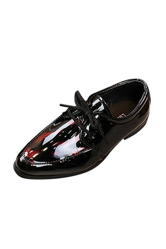 Boys PU Leather Shoes Little Kid Wedding Dress Shoes Toddler Lace Up Non-Slip Sole Loafer Flat Classic School Walking Shoes