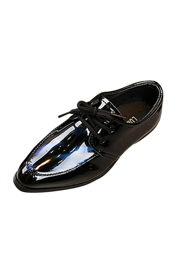 Boys PU Leather Shoes Little Kid Wedding Dress Shoes Toddler Lace Up Non-Slip Sole Loafer Flat Classic School Walking Shoes