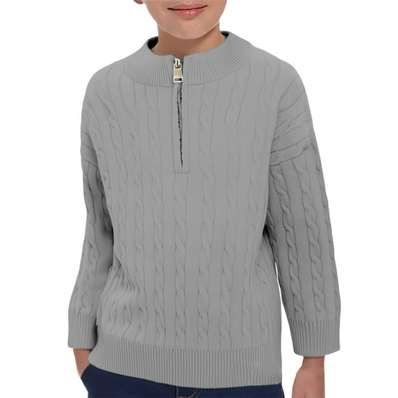 Otqutp Boys Quarter Zip Pullover Sweater Ribbed Knit Mock Neck Cable Sweaters Long Sleeve Fall Winter Warm Clothes for Kids
