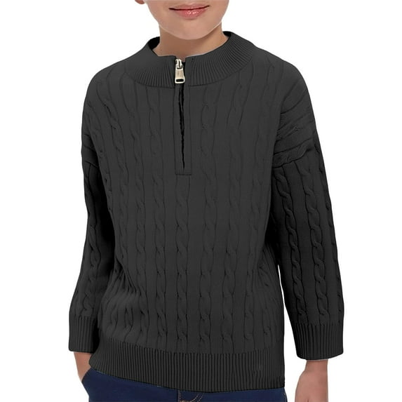 Otqutp Boys Quarter Zip Pullover Sweater Ribbed Knit Mock Neck Cable Sweaters Long Sleeve Fall Winter Warm Clothes for Kids
