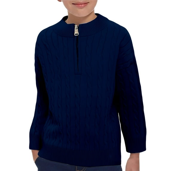 Otqutp Boys Quarter Zip Pullover Sweater Ribbed Knit Mock Neck Cable Sweaters Long Sleeve Fall Winter Warm Clothes for Kids