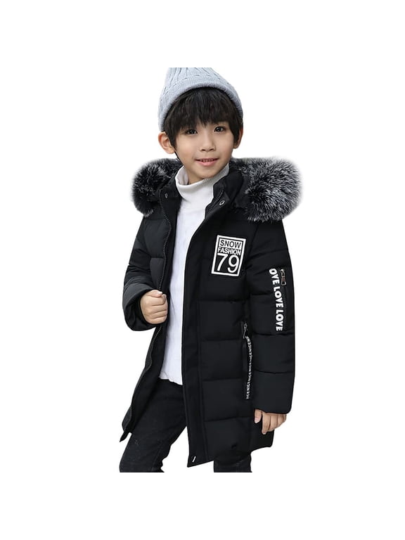 Boys Quilted Puffer Jackets Winter Insulated Warm Hooded Down Coats Kids Waterproof Snowboard Outerwear with Pockets