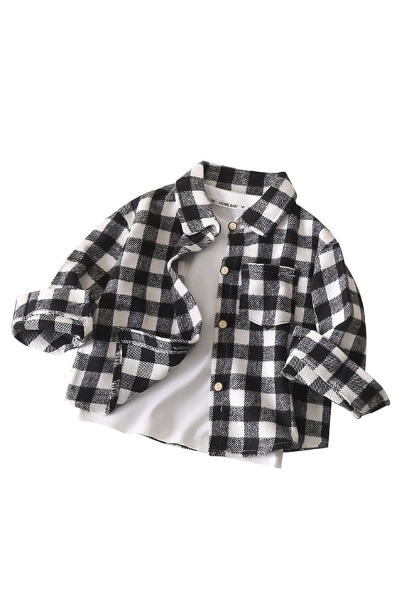 Boys and Girls Shirts Long Sleeve Autumn Long Sleeve Plaid Shirt Children's Retro Color Matching Cardigan New Lapel Top Coat(A,18-24 Months)