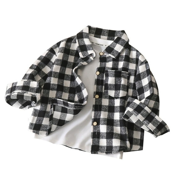 Otqutp Boys and Girls Shirts Long Sleeve Autumn Long Sleeve Plaid Shirt Children's Retro Color Matching Cardigan New Lapel Top Coat(A,8-9 Years)