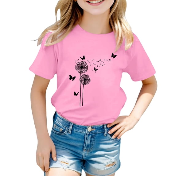 Otqutp Breathable Cotton Kids Casual T-Shirt - 4-12 Years Cute Printed Round Neck Short Sleeve Top, Soft Playwear for Boys and Girls