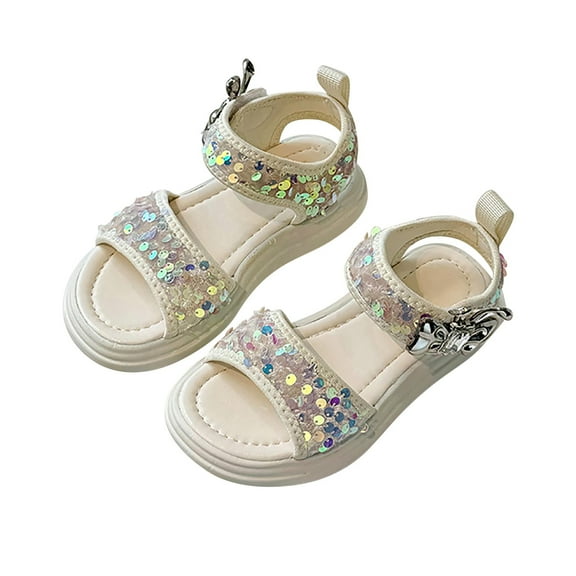 Otqutp Breathable Dance Shoes for Toddler Girls Summer Soft Bottom Non Slip Sports Sequins Sandals Beach Shoes for 3 to 12 Years
