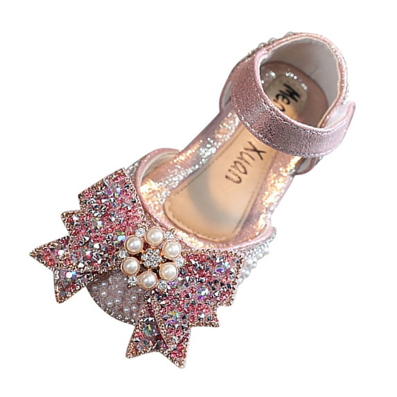 Otqutp Breathable Flower Girls Dance Shoes Fashion Spring and Summer Girls Sandals Dress Dance Performance Princess Shoes Pearl Rhinestone Big Bow Breathable and Comfortable