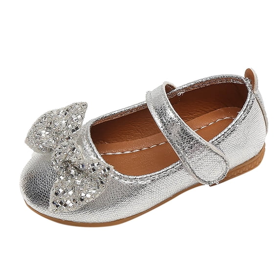 Otqutp Breathable Flower Girls Shoes 1-6 Years Fashion Autumn Girls Casual Shoes Flat Light Solid Color Sequin Bow Cute Shiny Dress Shoes