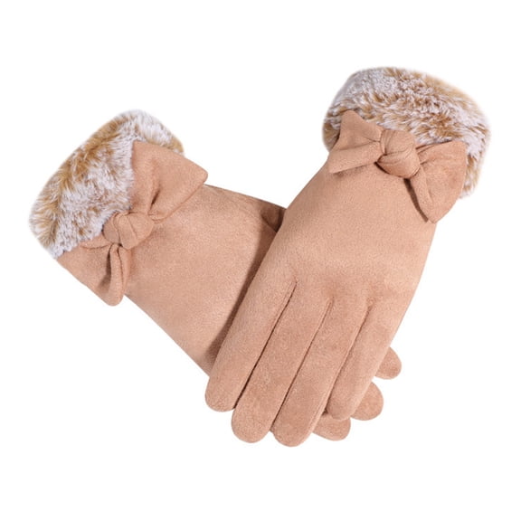 Otqutp Breathable Gloves for Teen Girls Women's Autumn Winter Solid Color Plush Thick Insulation Full Finger Cold Weather Gloves(Khaki,One Size)