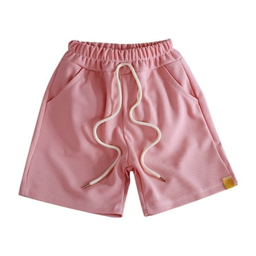 Otqutp Breathable Short Pants for Child Children's Solid Sport Casual Mid Waist Leather Band Belt Fashion Lace Up Inner Pocket Middle Pants