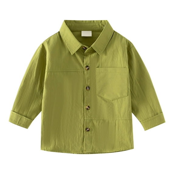 Otqutp Breathable Toddler Boys Lapel Button Down Shirt - Solid Color Stylish Top with Pocket, Wedding and Daily Gentleman Wear 1-5 Years