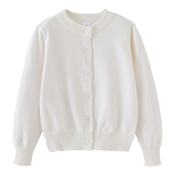 Otqutp Cardigan Sweaters Toddler Baby Boys Girls Long Sleeve V-Neck Kids Button Knitted School Tops Outwear School Student Outwear(White,5-6 Years)