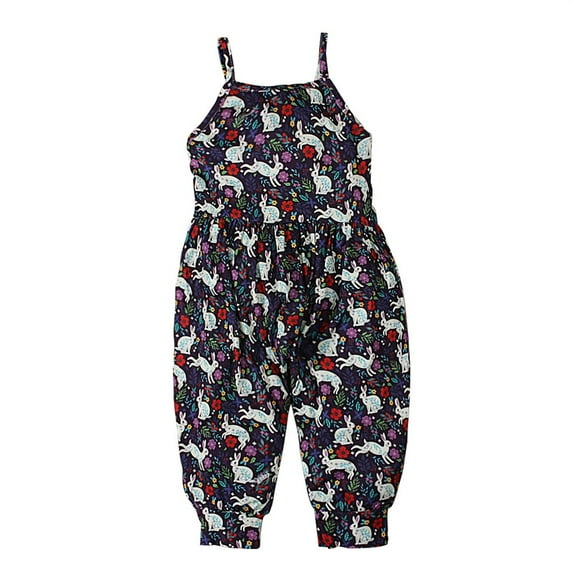 Otqutp Cartoon Clothes for Toddler Easter Baby Girls Overalls Romper Outfit Sleeveless Rabbit Print Bell Bottom Jumpsuit