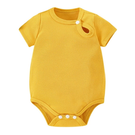 Otqutp Cartoon Playsuit for Toddler Baby Girls Short Sleeved Solid Color Baby Summer Cute Fashion Buckle Romper Solid Color 0 to 3Years